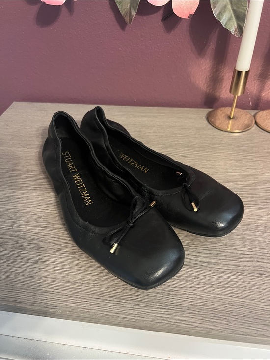 Stuart Weitzman Shoes - Stuart Weitzman Bow Black Leather Ballet Flats size 10